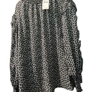 NWT Max Studio Black and White Boxy Long Sleeve Blouse